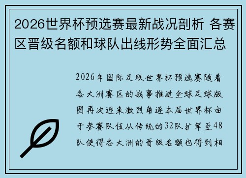 2026世界杯预选赛最新战况剖析 各赛区晋级名额和球队出线形势全面汇总